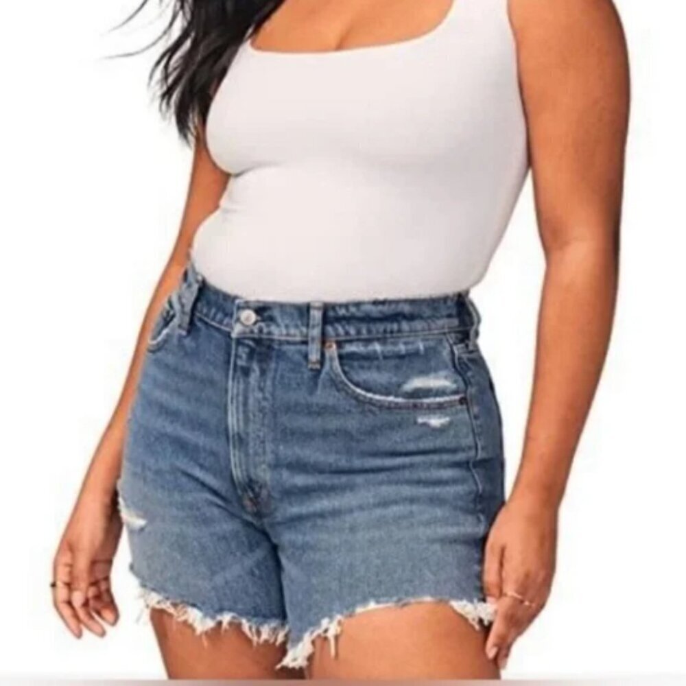 Abercrombie & Fitch EUC high rise distressed medium wash mom shorts size 36/22